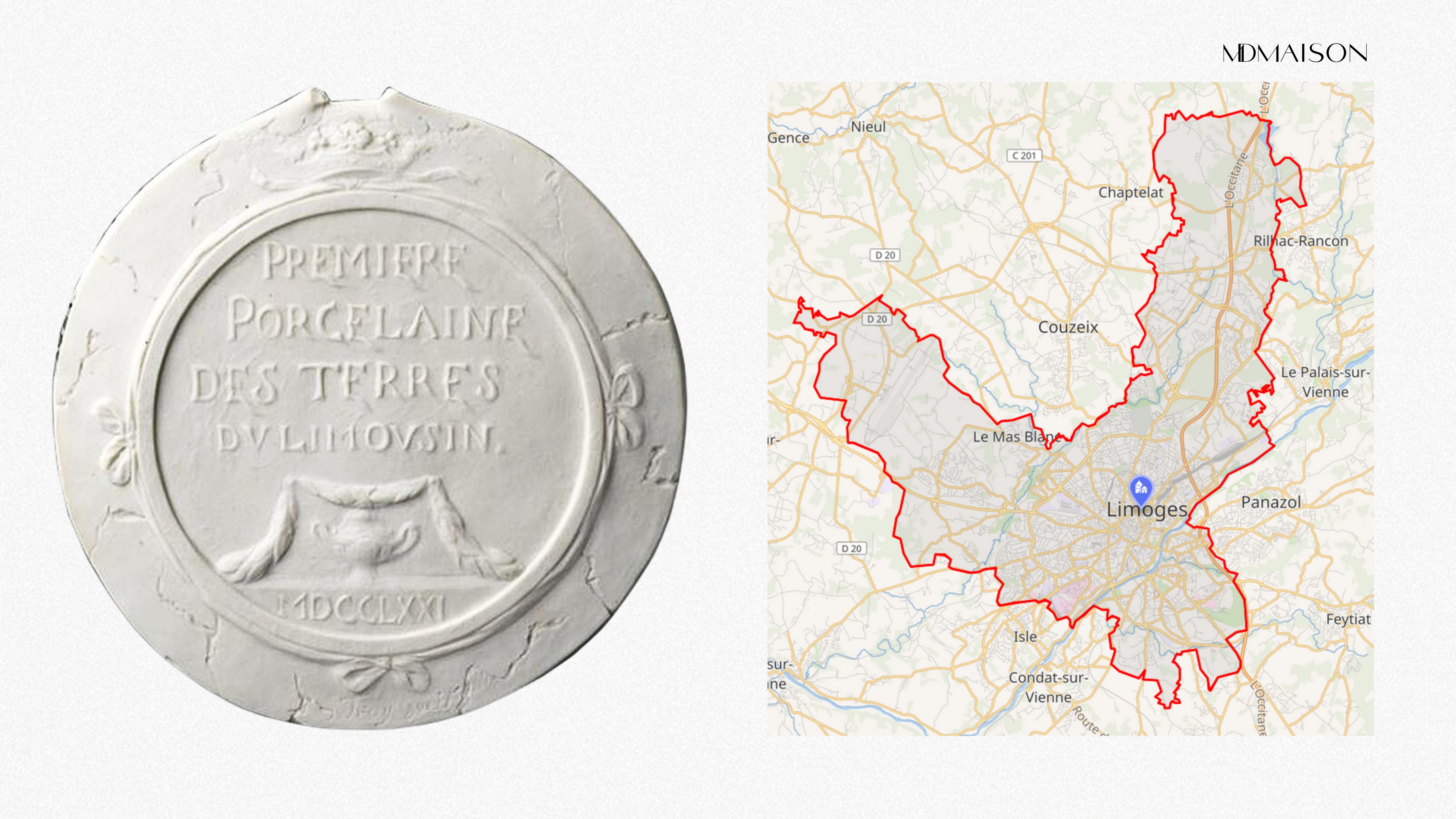 Bisque porcelain medallion celebrates the first porcelain produced in Limoges, France, 1771 Bisque porcelain medallion celebrates the first porcelain produced in Limoges, France, 1771