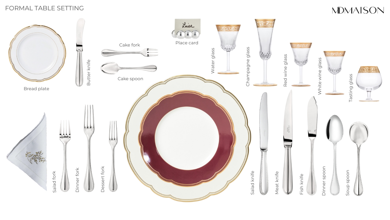 Formal Table Setting with <a href="https://mdmaison.com/brands/bernardaud/pompadour">Bernardaud Pompadour</a> — photo by MDMAISON