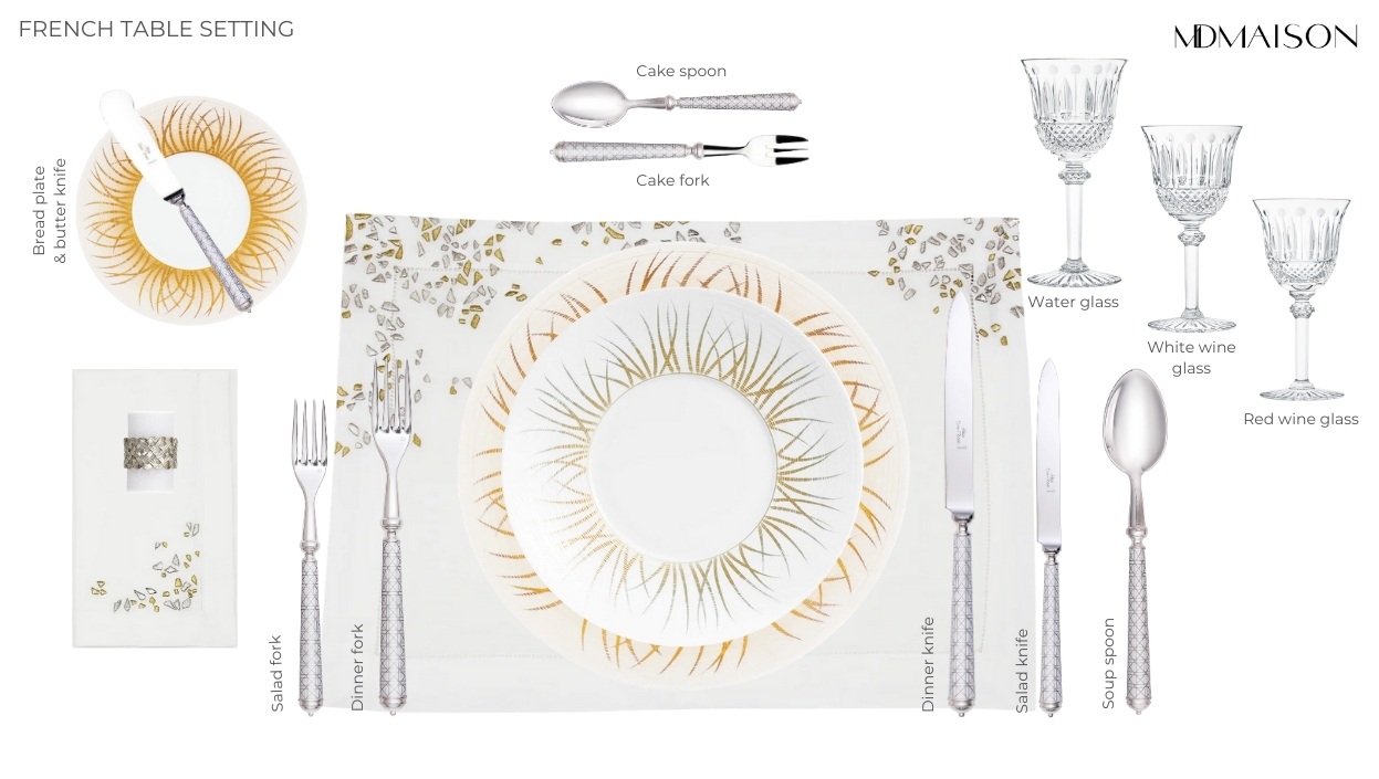 French Table Setting with <a href="https://mdmaison.com/brands/jl-coquet/hemisphere-tundra-fall">JL Coquet Tundra</a> — photo by MDMAISON