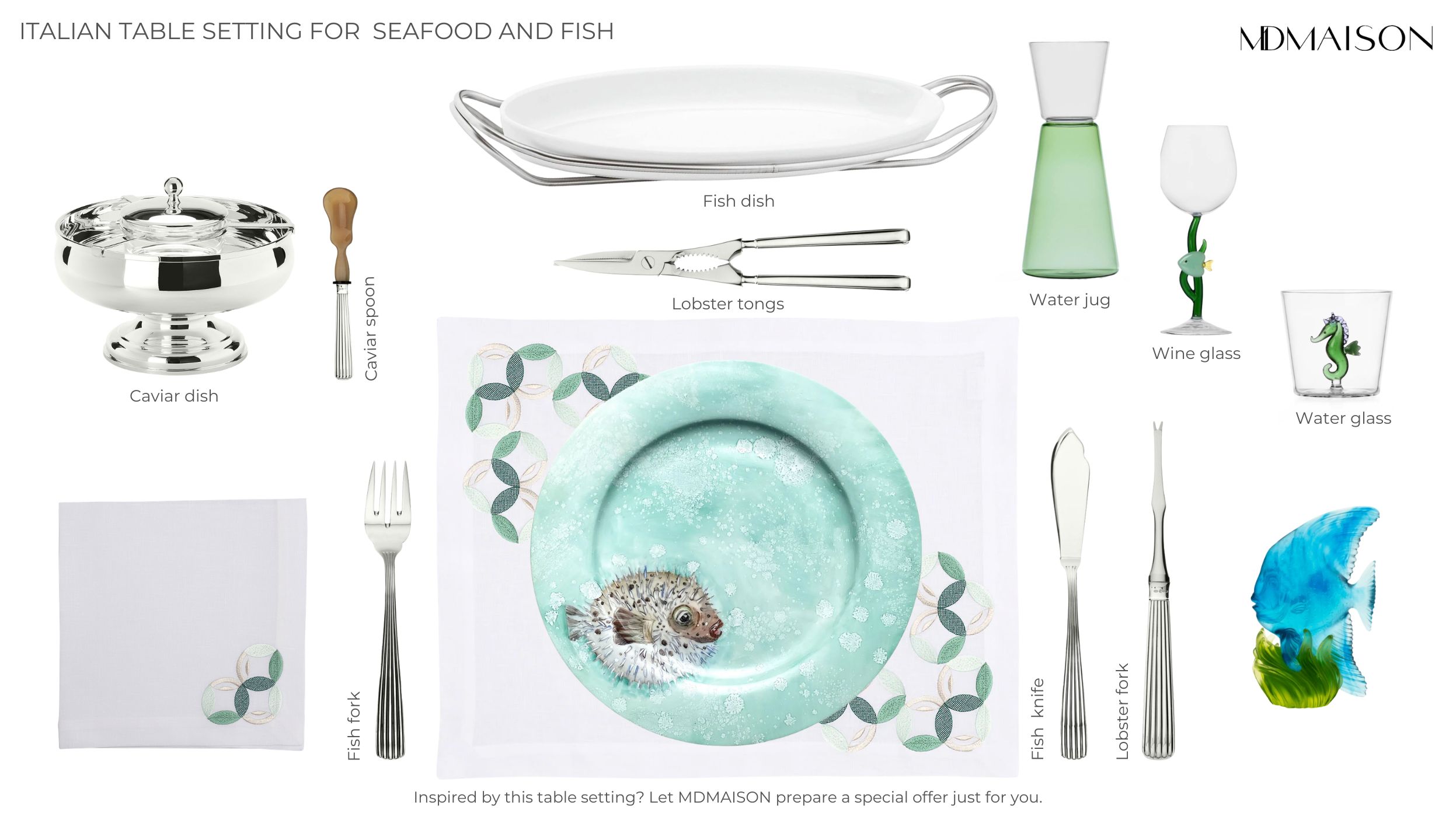 Italian Table Setting for Seafood and Fish Dishes — photo by MDMAISON